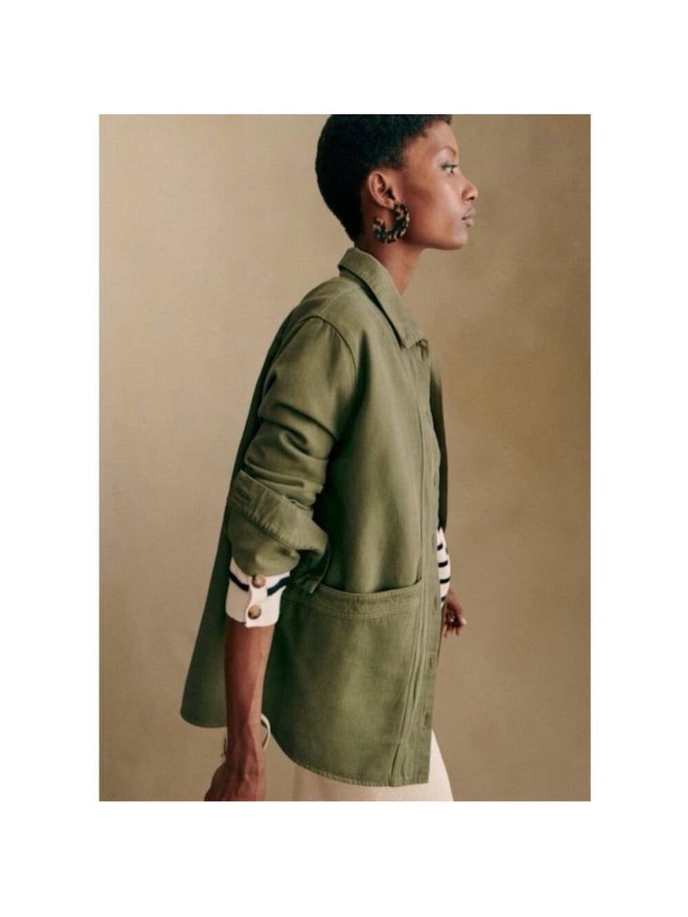 Sezane Will Shirt Jacket Size Small Olive Green Excellent Condition - Picture 3 of 7